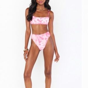 NWT SHOW ME YOUR MUMU Pink Tie Dye Scrunch Bikini Destin Top Del Rey Bottoms Set